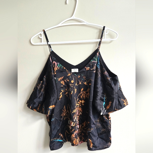 Wilfred Draveil 100% Silk Cold-Shoulder Blouse in Black Multi Floral - Small - Picture 2 of 6